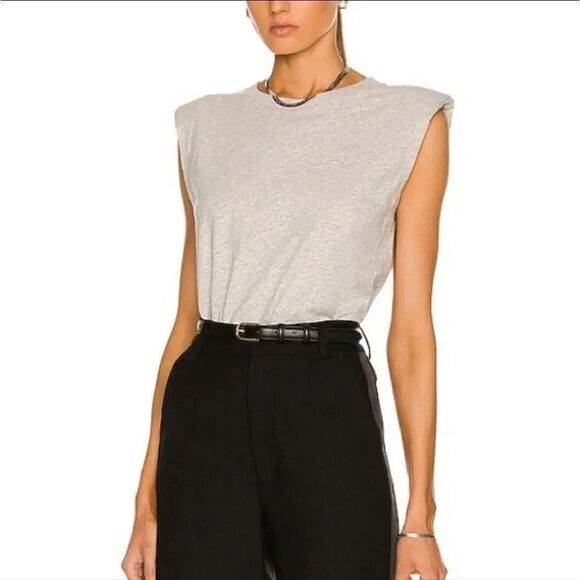 IRO Paris Tarika Sleeveless Padded Shoulder Grey Cotton Top Size XS Womens - Picture 1 of 10